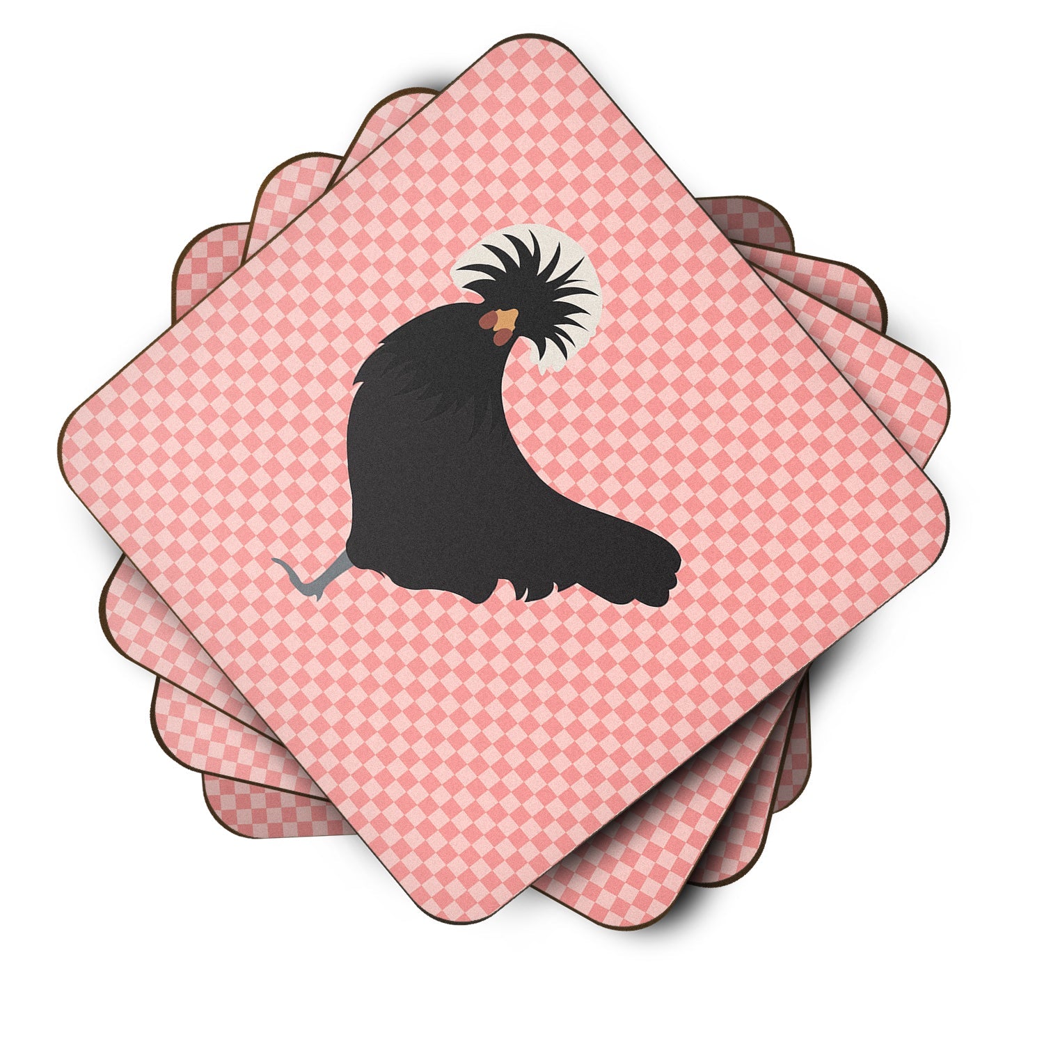 Polish Poland Chicken Pink Check Foam Coasters Set of 4 Cup Coasters for Indoor Outdoor, Tabletop Protection, Anti Slip, Mouse pad Material