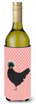 Polish Poland Chicken Pink Check Wine Bottle Hugger Gift Sleeve for Standard 750 ml Bottles, Insulated Reusable Also Fits Mini Shot & Pint Bottles