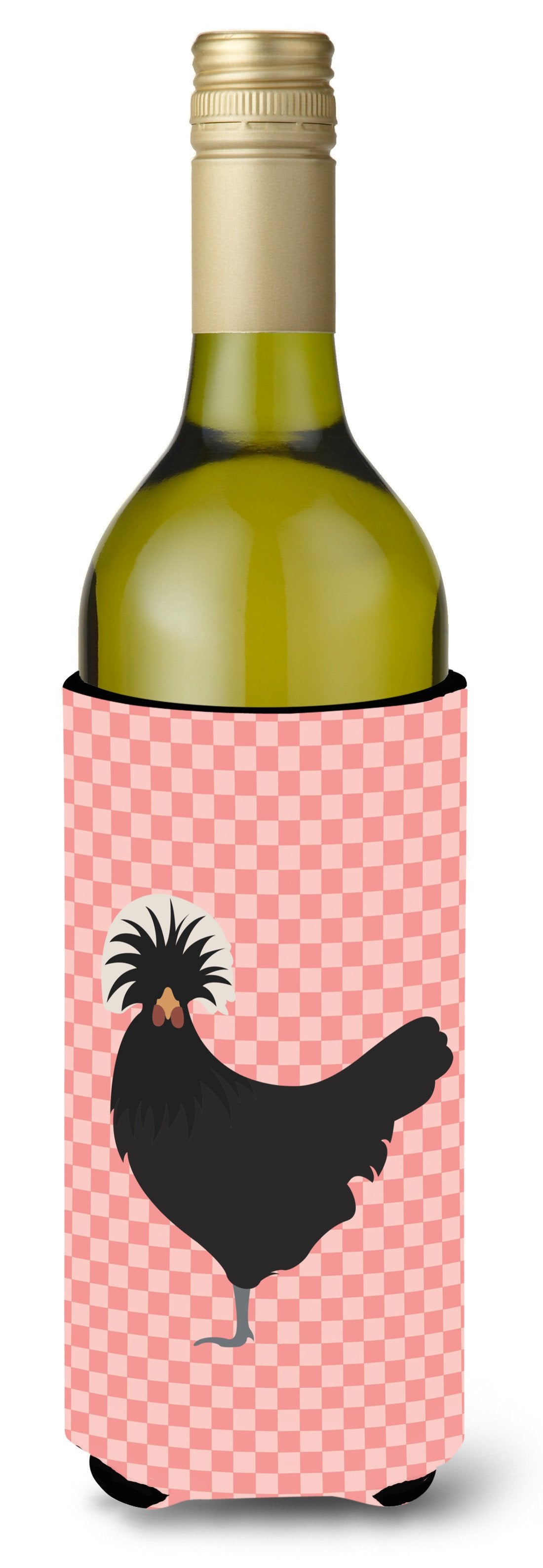 Polish Poland Chicken Pink Check Wine Bottle Hugger Gift Sleeve for Standard 750 ml Bottles, Insulated Reusable Also Fits Mini Shot & Pint Bottles
