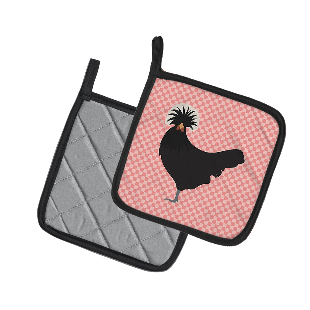 Polish Poland Chicken Pink Check Pot Holder Set of 2 Heat Resistant Quilted Hot Pads 7.5 x 7.5 Inch, Insulated Kitchen Trivets for Cooking & Baking