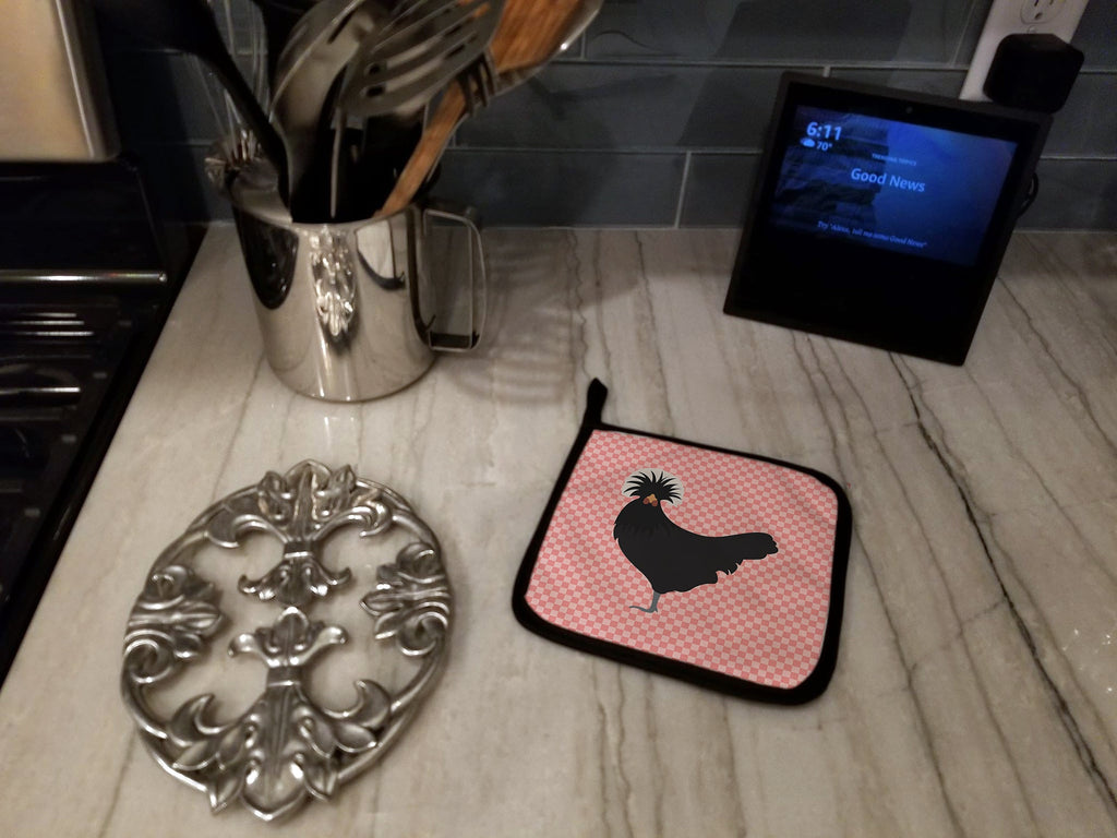 Polish Poland Chicken Pink Check Pot Holder Set of 2 Heat Resistant Quilted Hot Pads 7.5 x 7.5 Inch, Insulated Kitchen Trivets for Cooking & Baking