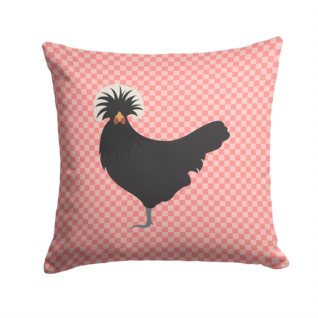 Polish Poland Chicken Pink Check Decorative Throw Pillow 14x14 Indoor Outdoor Accent Cushion, Fabric Cover with Insert for Sofa, Bed, Porch & Living Room