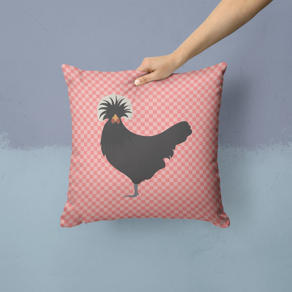 Polish Poland Chicken Pink Check Decorative Throw Pillow 14x14 Indoor Outdoor Accent Cushion, Fabric Cover with Insert for Sofa, Bed, Porch & Living Room