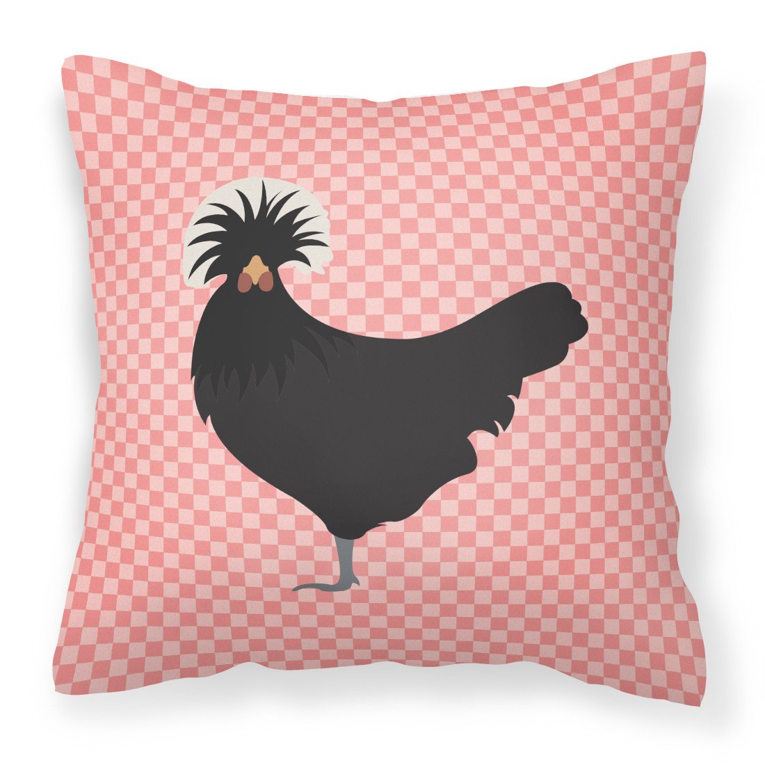 Polish Poland Chicken Pink Check Decorative Throw Pillow 18x18 Indoor Outdoor Accent Cushion, Fabric Cover with Insert for Sofa, Bed, Porch & Living Room