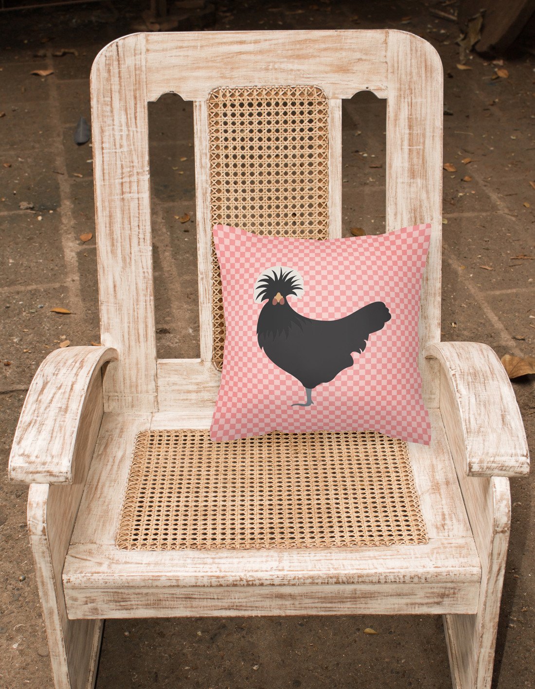 Polish Poland Chicken Pink Check Decorative Throw Pillow 18x18 Indoor Outdoor Accent Cushion, Fabric Cover with Insert for Sofa, Bed, Porch & Living Room