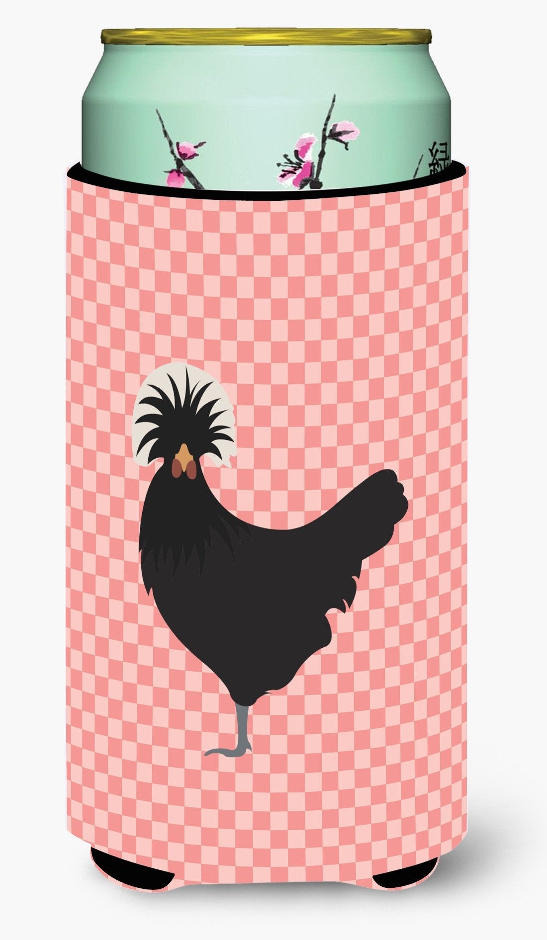 Polish Poland Chicken Pink Check Tall Boy Hugger Can Cooler Sleeve Machine Washable Drink Collapsible Insulator Beverage Insulated Holder