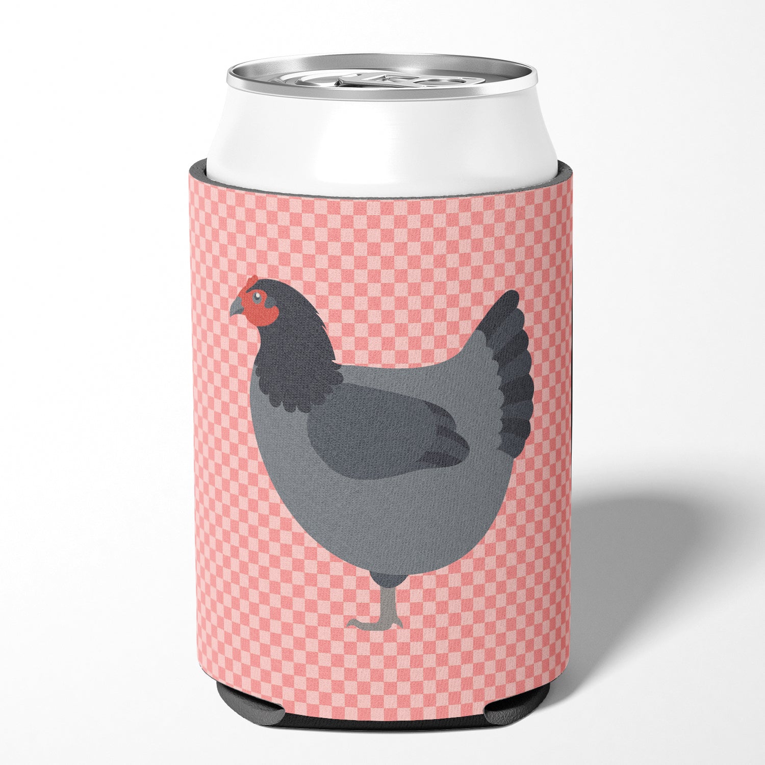 Jersey Giant Chicken Pink Check Can or Bottle Hugger Cooler Sleeve for Standard 12 oz Cans, Insulated Foam Beer & Soda Can Hugger Reusable