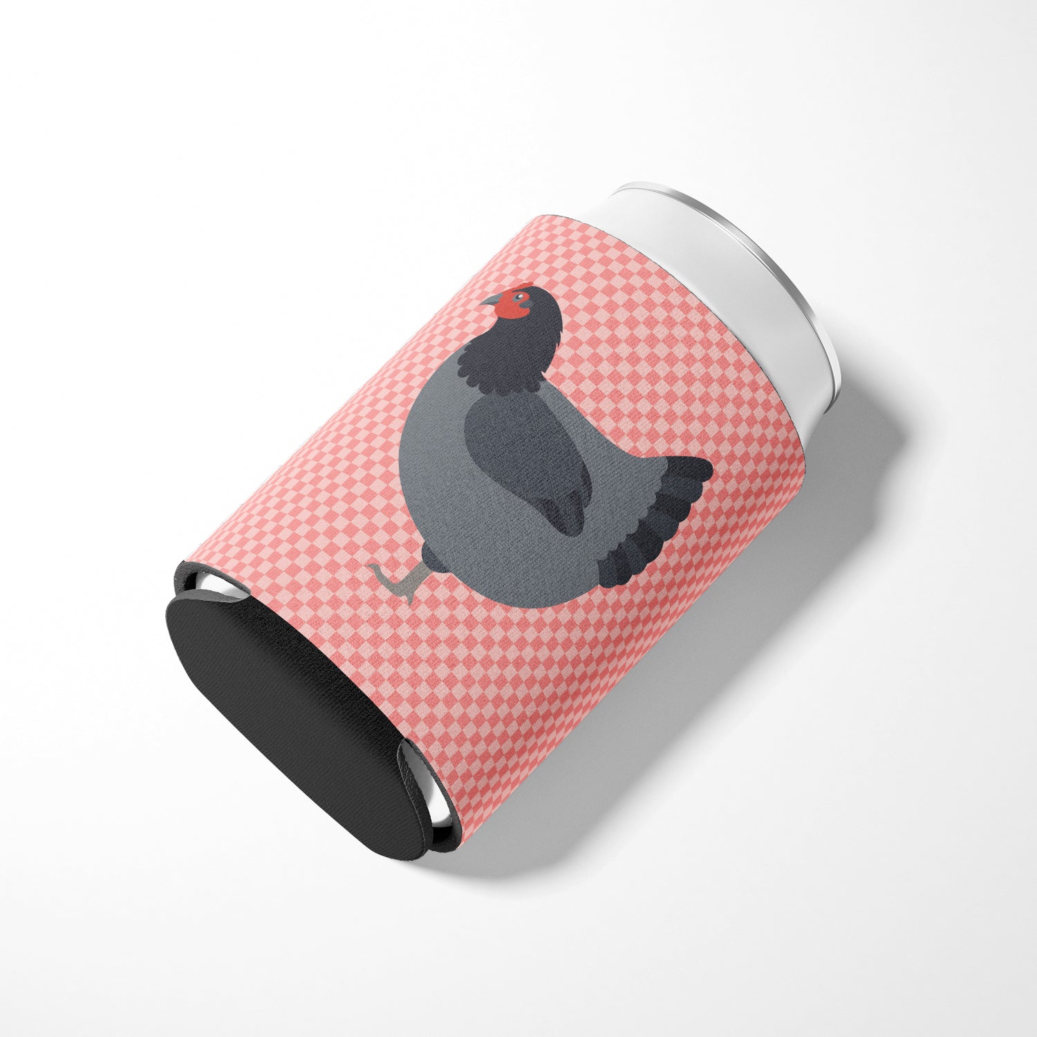 Jersey Giant Chicken Pink Check Can or Bottle Hugger Cooler Sleeve for Standard 12 oz Cans, Insulated Foam Beer & Soda Can Hugger Reusable