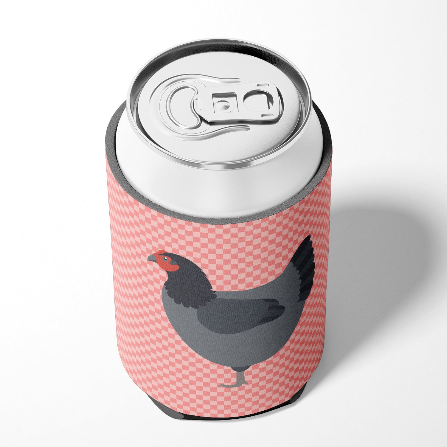 Jersey Giant Chicken Pink Check Can or Bottle Hugger Cooler Sleeve for Standard 12 oz Cans, Insulated Foam Beer & Soda Can Hugger Reusable