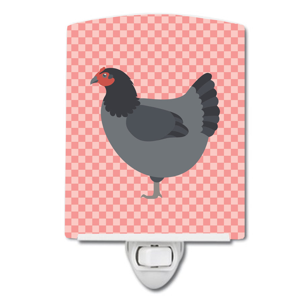 Jersey Giant Chicken Pink Check Ceramic Night Light Compact, UL-Certified, Ideal for Bedroom, Bathroom, Nursery, Hallway, Kitchen, 6x4x3, Multicolor
