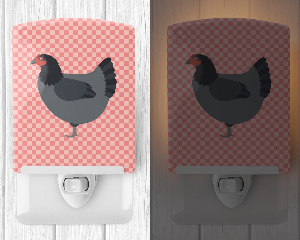 Jersey Giant Chicken Pink Check Ceramic Night Light Compact, UL-Certified, Ideal for Bedroom, Bathroom, Nursery, Hallway, Kitchen, 6x4x3, Multicolor