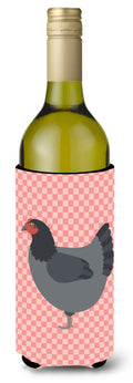 Jersey Giant Chicken Pink Check Wine Bottle Hugger Gift Sleeve for Standard 750 ml Bottles, Insulated Reusable Also Fits Mini Shot & Pint Bottles