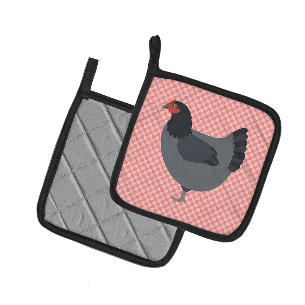 Jersey Giant Chicken Pink Check Pot Holder Set of 2 Heat Resistant Quilted Hot Pads 7.5 x 7.5 Inch, Insulated Kitchen Trivets for Cooking & Baking