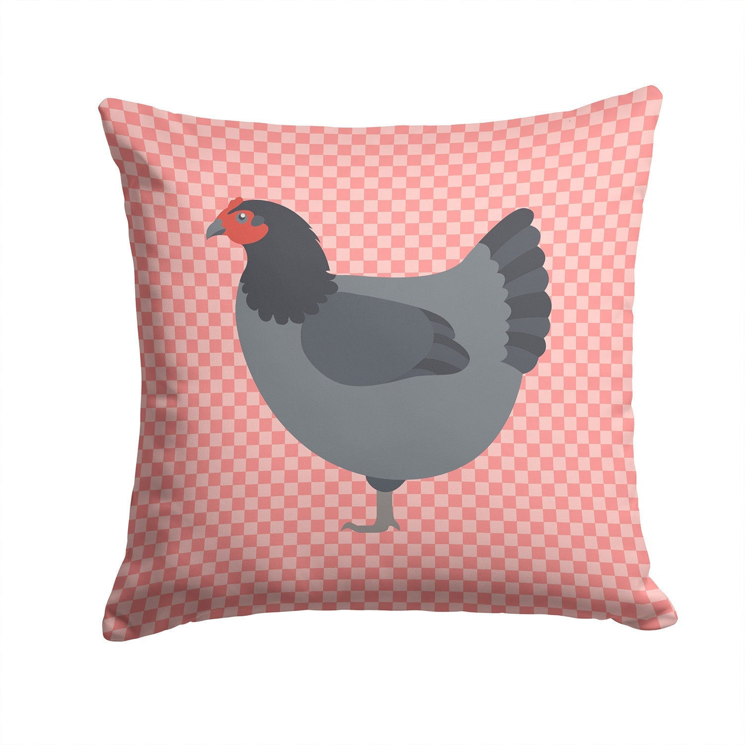 Jersey Giant Chicken Pink Check Decorative Throw Pillow 14x14 Indoor Outdoor Accent Cushion, Fabric Cover with Insert for Sofa, Bed, Porch & Living Room
