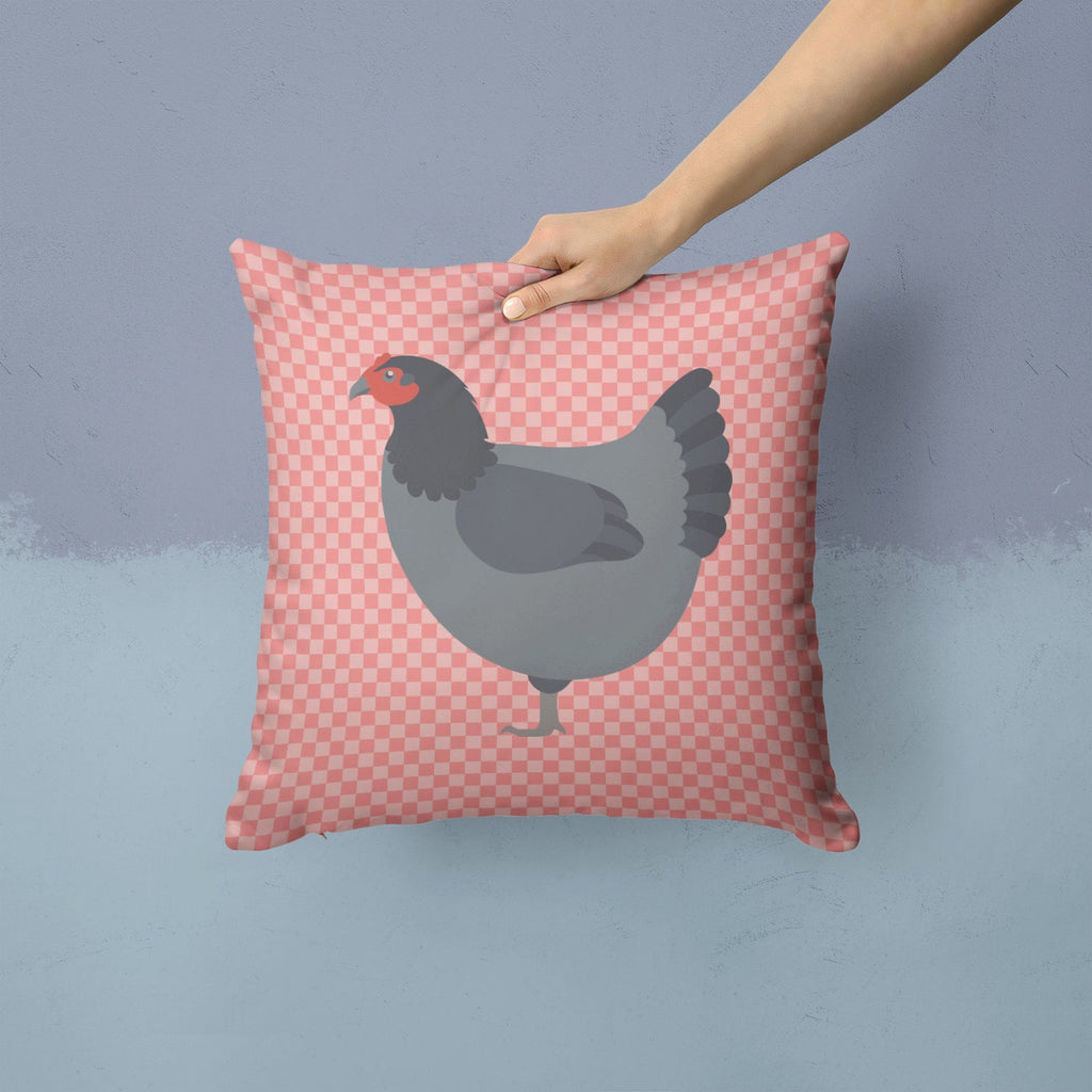Jersey Giant Chicken Pink Check Decorative Throw Pillow 14x14 Indoor Outdoor Accent Cushion, Fabric Cover with Insert for Sofa, Bed, Porch & Living Room
