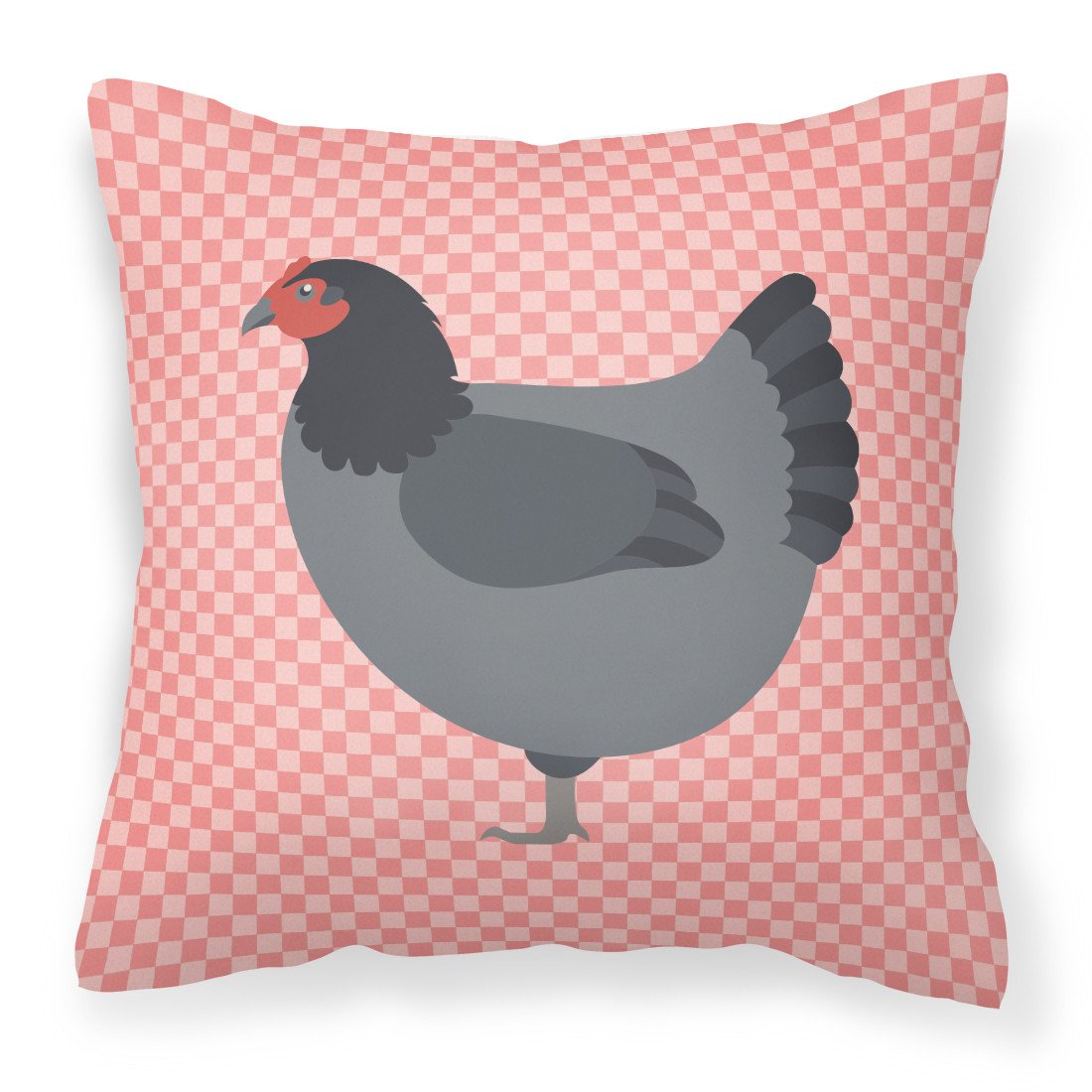 Jersey Giant Chicken Pink Check Decorative Throw Pillow 18x18 Indoor Outdoor Accent Cushion, Fabric Cover with Insert for Sofa, Bed, Porch & Living Room