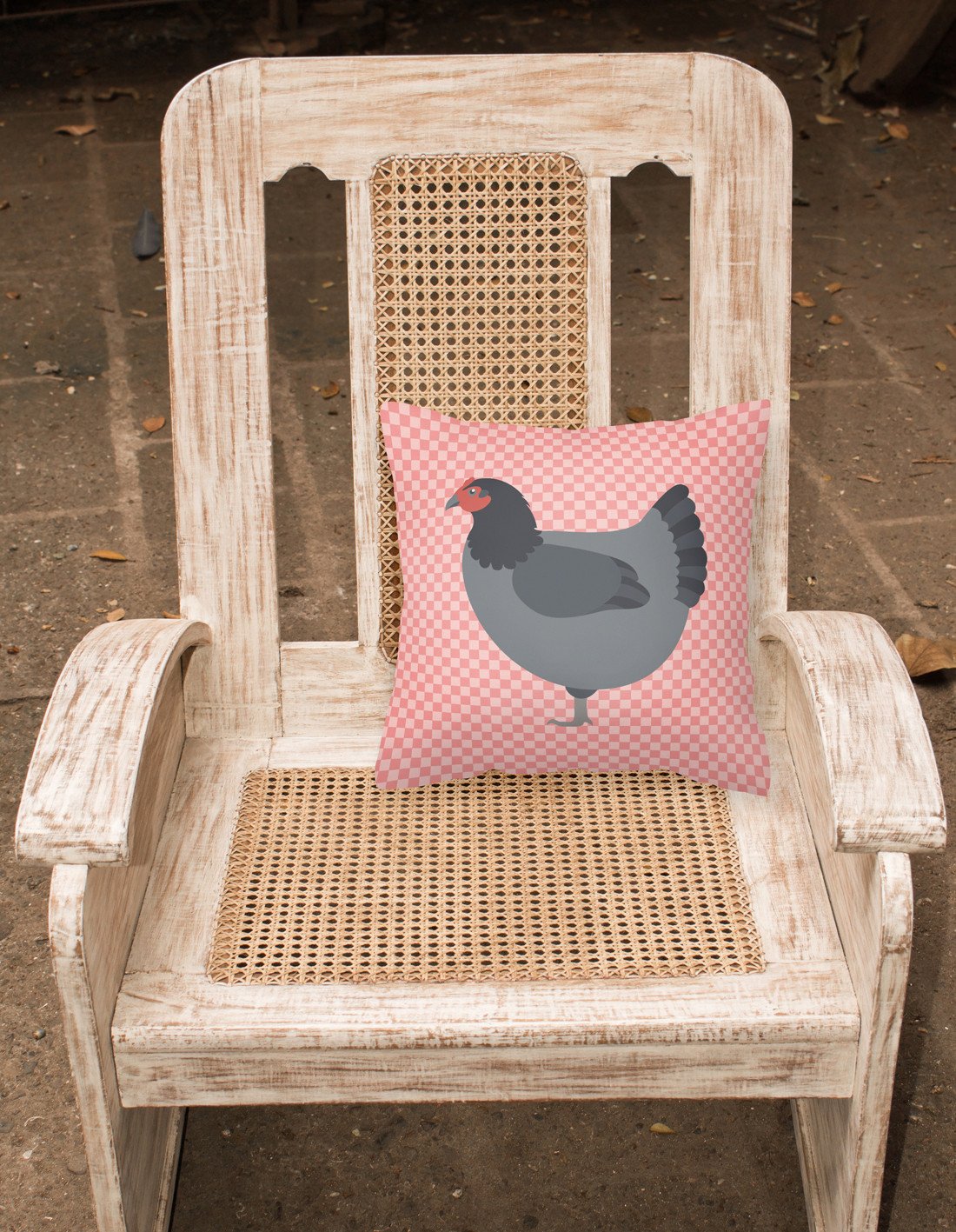 Jersey Giant Chicken Pink Check Decorative Throw Pillow 18x18 Indoor Outdoor Accent Cushion, Fabric Cover with Insert for Sofa, Bed, Porch & Living Room