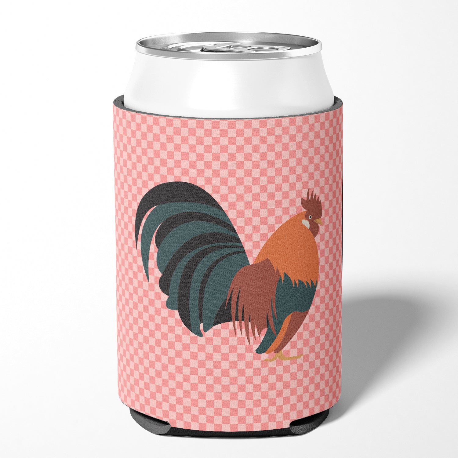 Dutch Bantam Chicken Pink Check Can or Bottle Hugger Cooler Sleeve for Standard 12 oz Cans, Insulated Foam Beer & Soda Can Hugger Reusable