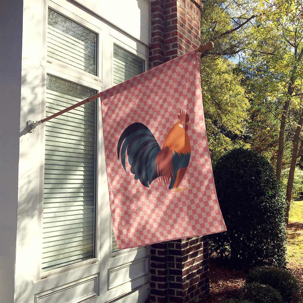 Dutch Bantam Chicken Pink Check House Flag 28x40 Porch Sleeve Pole Decorative Outside Yard Banner Artwork Wall Hanging, Polyester