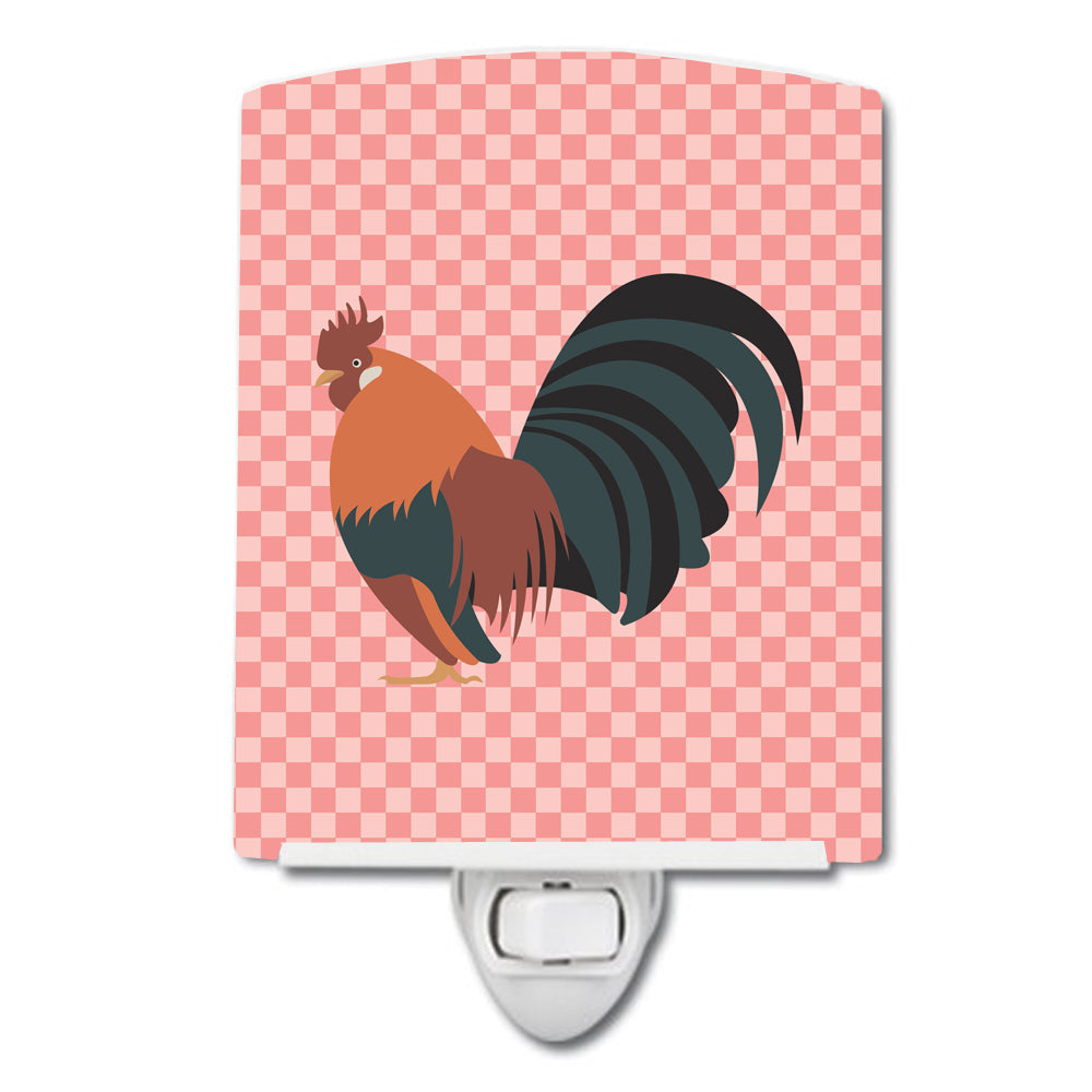 Dutch Bantam Chicken Pink Check Ceramic Night Light Compact, UL-Certified, Ideal for Bedroom, Bathroom, Nursery, Hallway, Kitchen, 6x4x3, Multicolor
