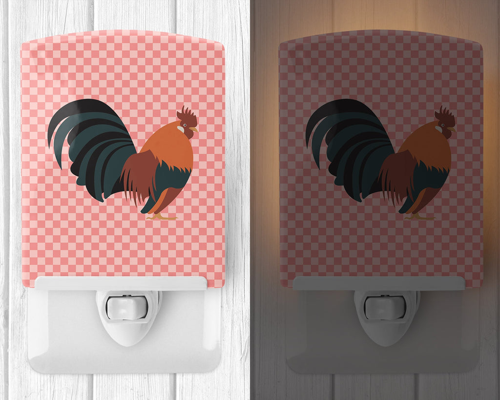 Dutch Bantam Chicken Pink Check Ceramic Night Light Compact, UL-Certified, Ideal for Bedroom, Bathroom, Nursery, Hallway, Kitchen, 6x4x3, Multicolor