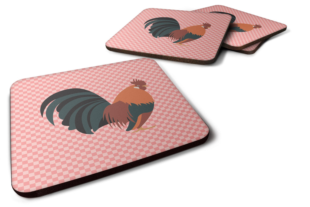 Dutch Bantam Chicken Pink Check Foam Coasters Set of 4 Cup Coasters for Indoor Outdoor, Tabletop Protection, Anti Slip, Mouse pad Material