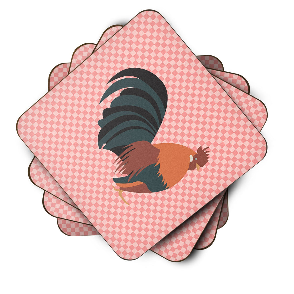 Dutch Bantam Chicken Pink Check Foam Coasters Set of 4 Cup Coasters for Indoor Outdoor, Tabletop Protection, Anti Slip, Mouse pad Material