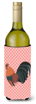 Dutch Bantam Chicken Pink Check Wine Bottle Hugger Gift Sleeve for Standard 750 ml Bottles, Insulated Reusable Also Fits Mini Shot & Pint Bottles