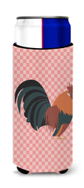 Dutch Bantam Chicken Pink Check Slim Can Hugger , Insulated Foam Hugger for 12 oz Slim Cans, Beer Bottles & Water Bottles, Printed in USA