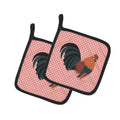 Dutch Bantam Chicken Pink Check Pot Holder Set of 2 Heat Resistant Quilted Hot Pads 7.5 x 7.5 Inch, Insulated Kitchen Trivets for Cooking & Baking