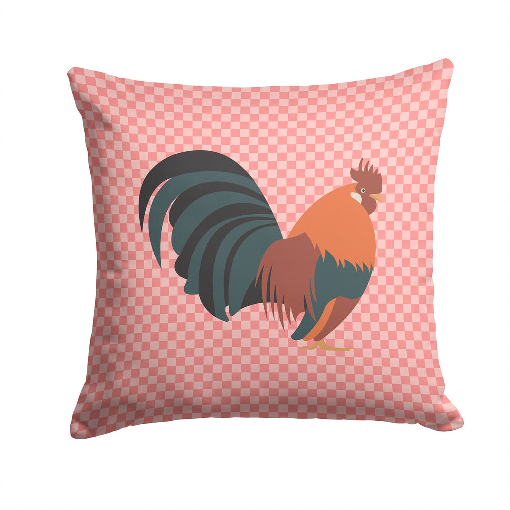 Dutch Bantam Chicken Pink Check Decorative Throw Pillow 14x14 Indoor Outdoor Accent Cushion, Fabric Cover with Insert for Sofa, Bed, Porch & Living Room