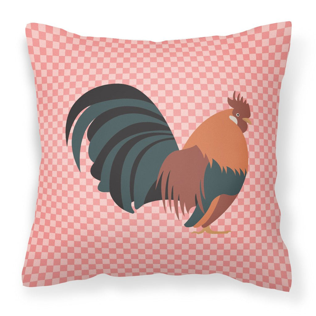 Dutch Bantam Chicken Pink Check Decorative Throw Pillow 18x18 Indoor Outdoor Accent Cushion, Fabric Cover with Insert for Sofa, Bed, Porch & Living Room