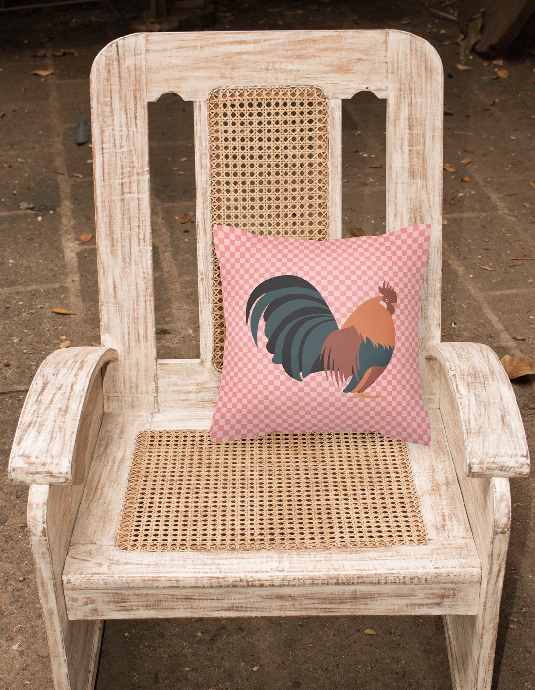 Dutch Bantam Chicken Pink Check Decorative Throw Pillow 18x18 Indoor Outdoor Accent Cushion, Fabric Cover with Insert for Sofa, Bed, Porch & Living Room
