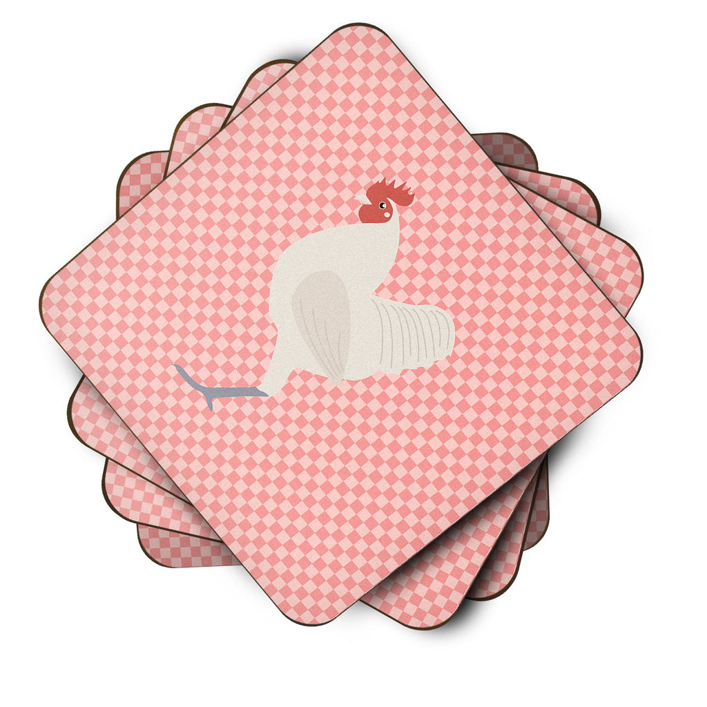 German Langshan Chicken Pink Check Foam Coasters Set of 4 Cup Coasters for Indoor Outdoor, Tabletop Protection, Anti Slip, Mouse pad Material