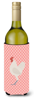 German Langshan Chicken Pink Check Wine Bottle Hugger Gift Sleeve for Standard 750 ml Bottles, Insulated Reusable Also Fits Mini Shot & Pint Bottles