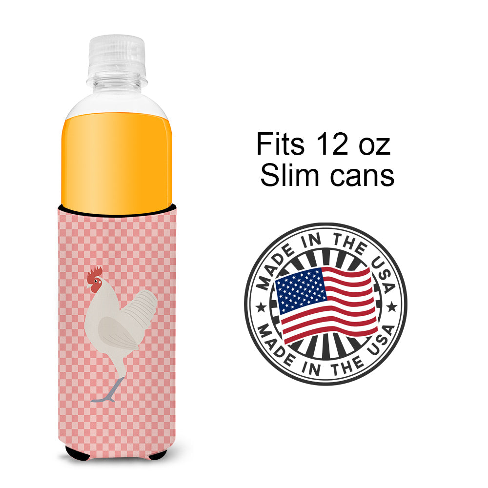 German Langshan Chicken Pink Check Slim Can Hugger , Insulated Foam Hugger for 12 oz Slim Cans, Beer Bottles & Water Bottles, Printed in USA