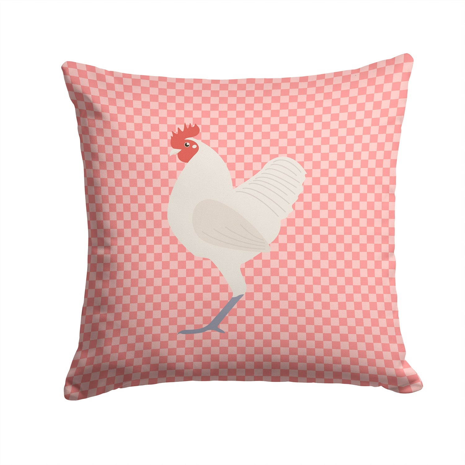 German Langshan Chicken Pink Check Decorative Throw Pillow 14x14 Indoor Outdoor Accent Cushion, Fabric Cover with Insert for Sofa, Bed, Porch & Living Room