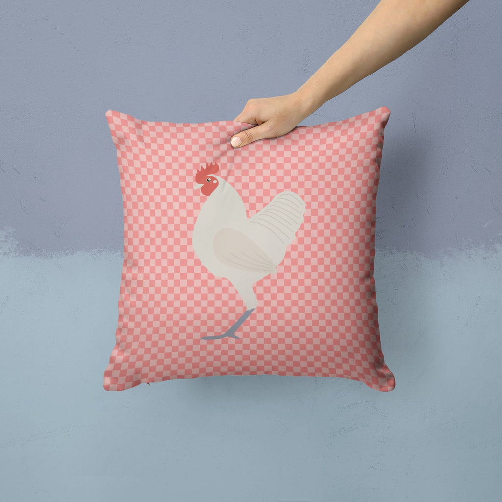 German Langshan Chicken Pink Check Decorative Throw Pillow 14x14 Indoor Outdoor Accent Cushion, Fabric Cover with Insert for Sofa, Bed, Porch & Living Room