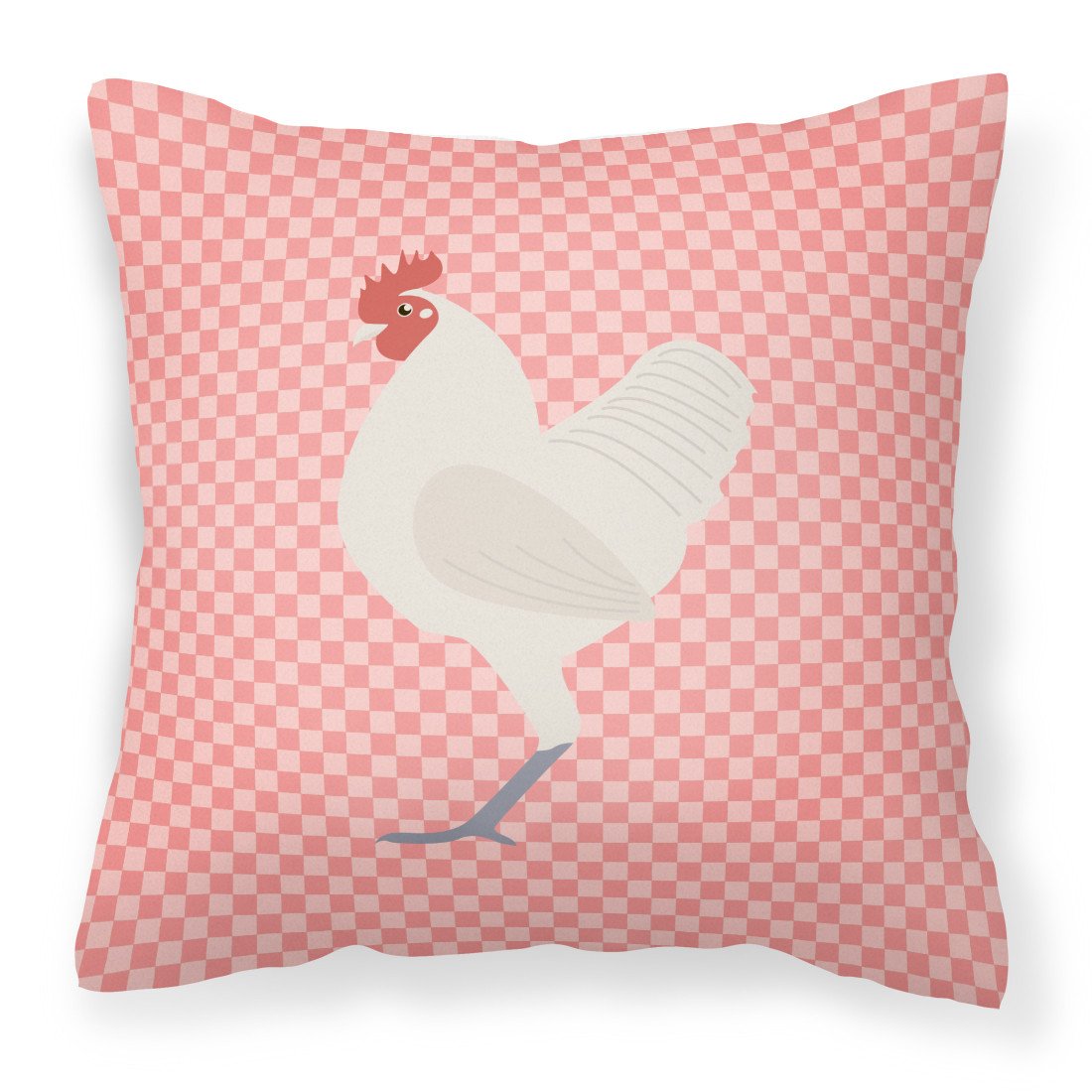 German Langshan Chicken Pink Check Decorative Throw Pillow 18x18 Indoor Outdoor Accent Cushion, Fabric Cover with Insert for Sofa, Bed, Porch & Living Room