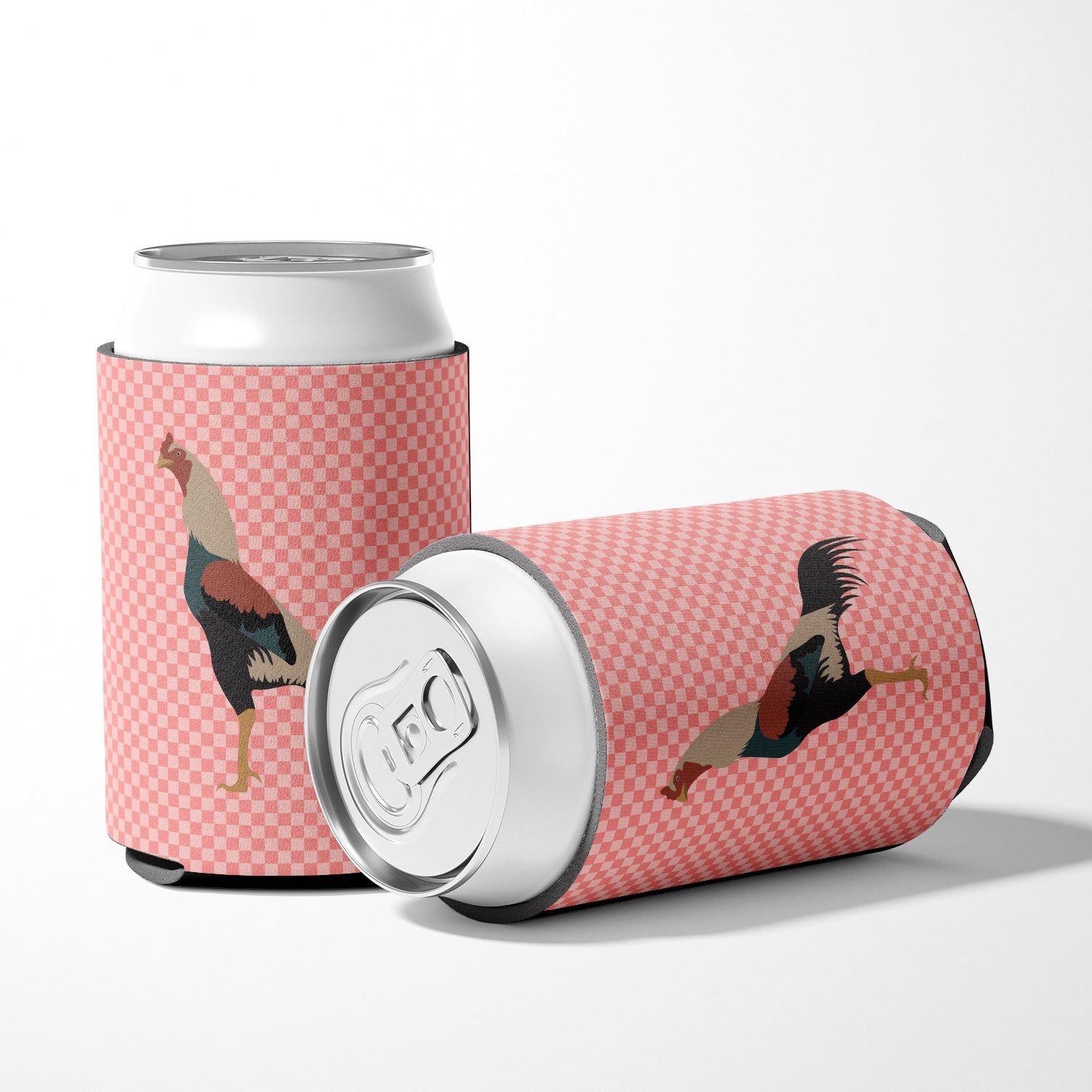 Kulang Chicken Pink Check Can or Bottle Hugger Cooler Sleeve for Standard 12 oz Cans, Insulated Foam Beer & Soda Can Hugger Reusable