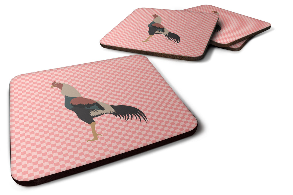 Kulang Chicken Pink Check Foam Coasters Set of 4 Cup Coasters for Indoor Outdoor, Tabletop Protection, Anti Slip, Mouse pad Material