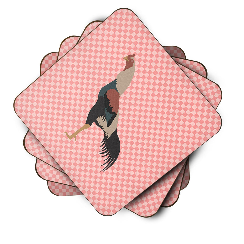 Kulang Chicken Pink Check Foam Coasters Set of 4 Cup Coasters for Indoor Outdoor, Tabletop Protection, Anti Slip, Mouse pad Material