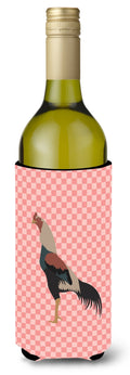 Kulang Chicken Pink Check Wine Bottle Hugger Gift Sleeve for Standard 750 ml Bottles, Insulated Reusable Also Fits Mini Shot & Pint Bottles