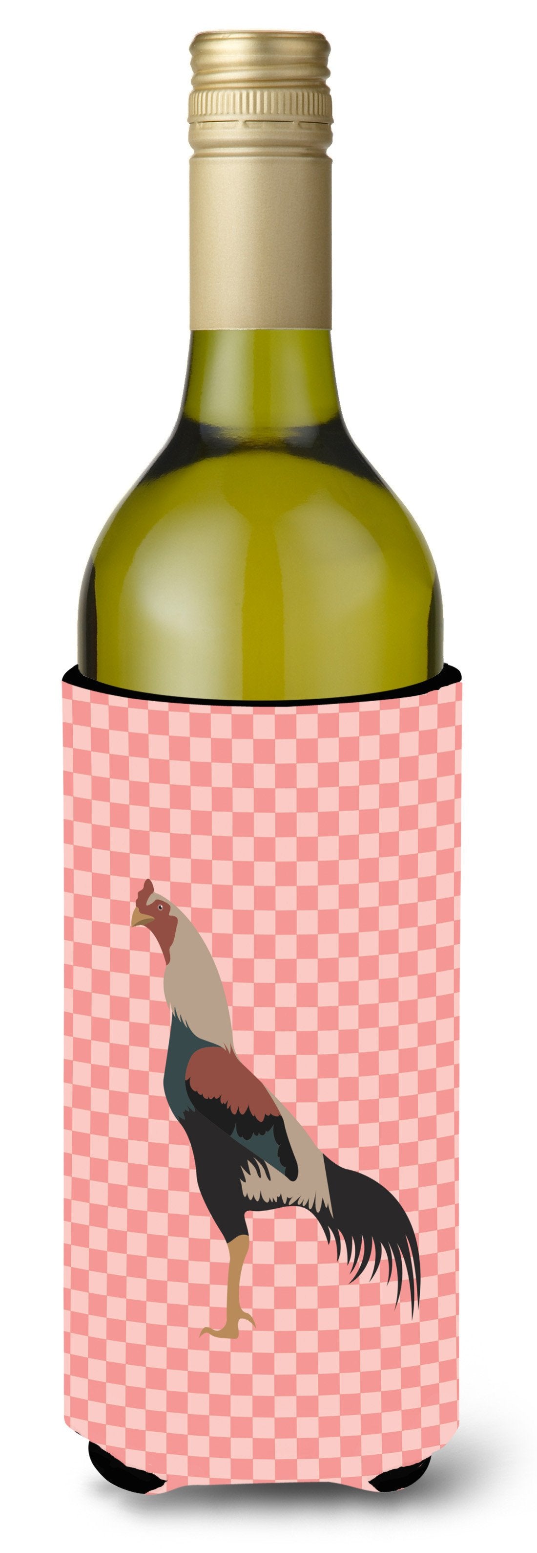 Kulang Chicken Pink Check Wine Bottle Hugger Gift Sleeve for Standard 750 ml Bottles, Insulated Reusable Also Fits Mini Shot & Pint Bottles