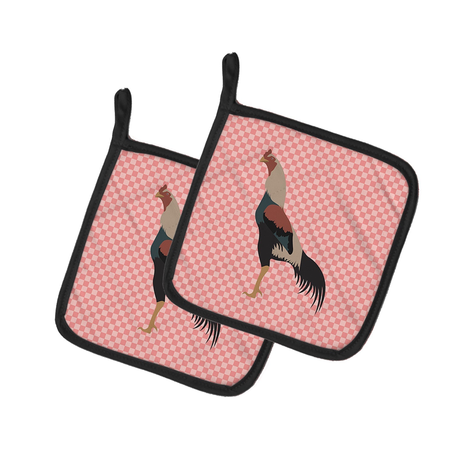 Kulang Chicken Pink Check Pot Holder Set of 2 Heat Resistant Quilted Hot Pads 7.5 x 7.5 Inch, Insulated Kitchen Trivets for Cooking & Baking