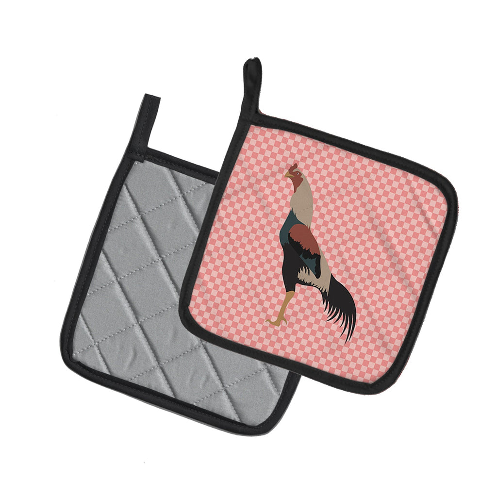 Kulang Chicken Pink Check Pot Holder Set of 2 Heat Resistant Quilted Hot Pads 7.5 x 7.5 Inch, Insulated Kitchen Trivets for Cooking & Baking