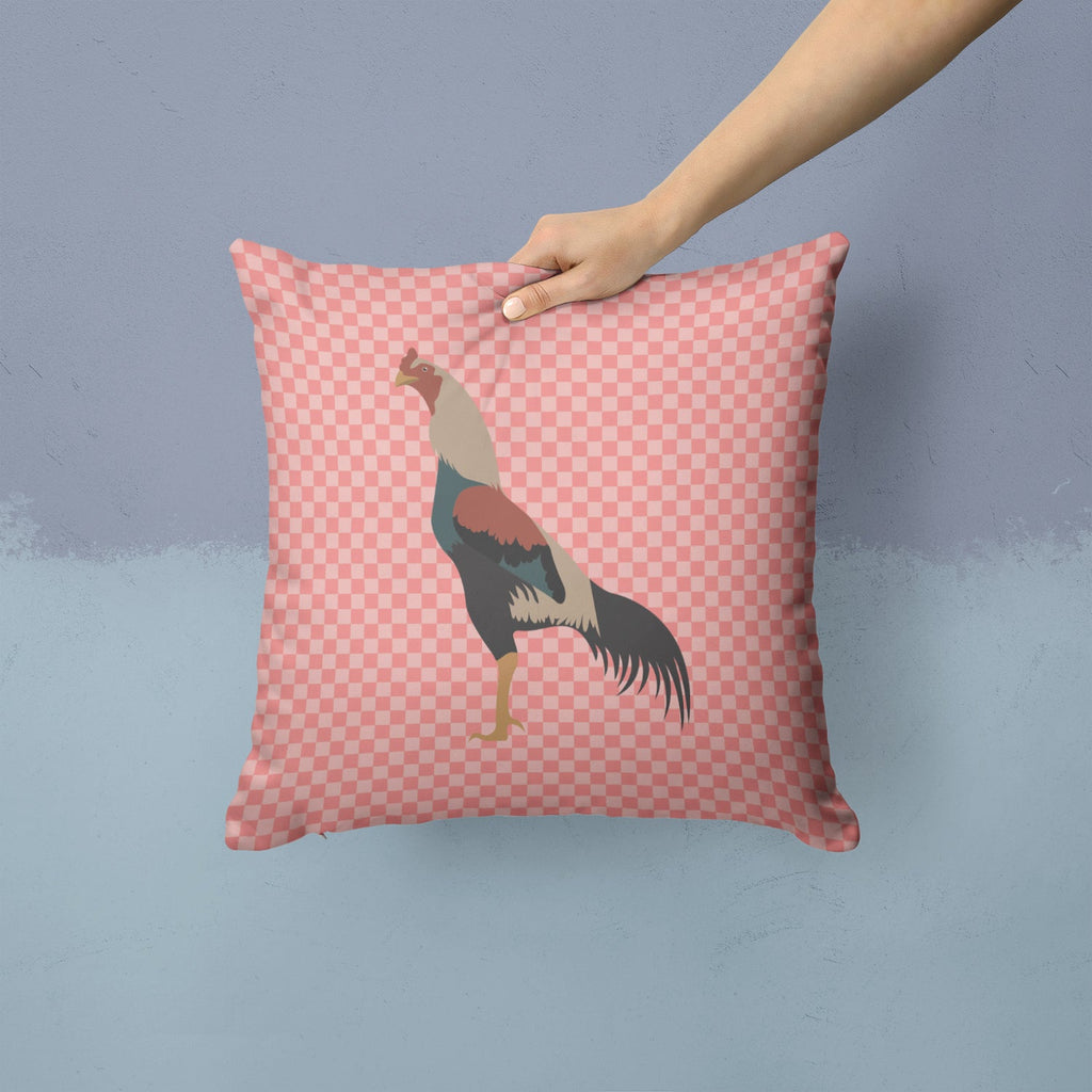 Kulang Chicken Pink Check Decorative Throw Pillow 14x14 Indoor Outdoor Accent Cushion, Fabric Cover with Insert for Sofa, Bed, Porch & Living Room