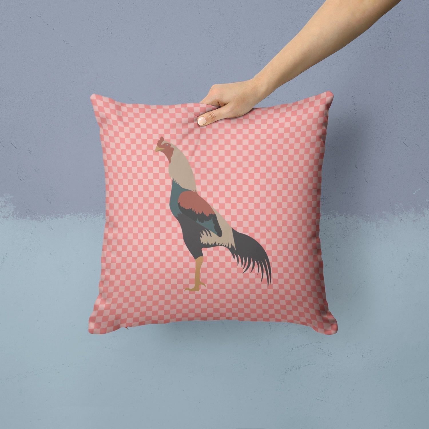 Kulang Chicken Pink Check Decorative Throw Pillow 14x14 Indoor Outdoor Accent Cushion, Fabric Cover with Insert for Sofa, Bed, Porch & Living Room
