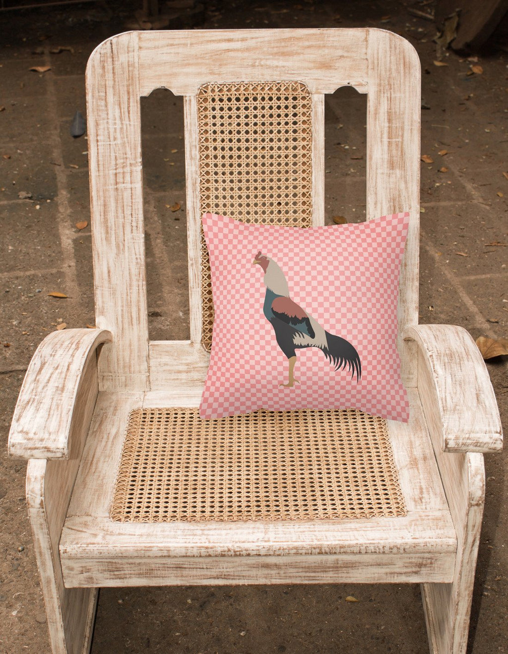 Kulang Chicken Pink Check Decorative Throw Pillow 18x18 Indoor Outdoor Accent Cushion, Fabric Cover with Insert for Sofa, Bed, Porch & Living Room