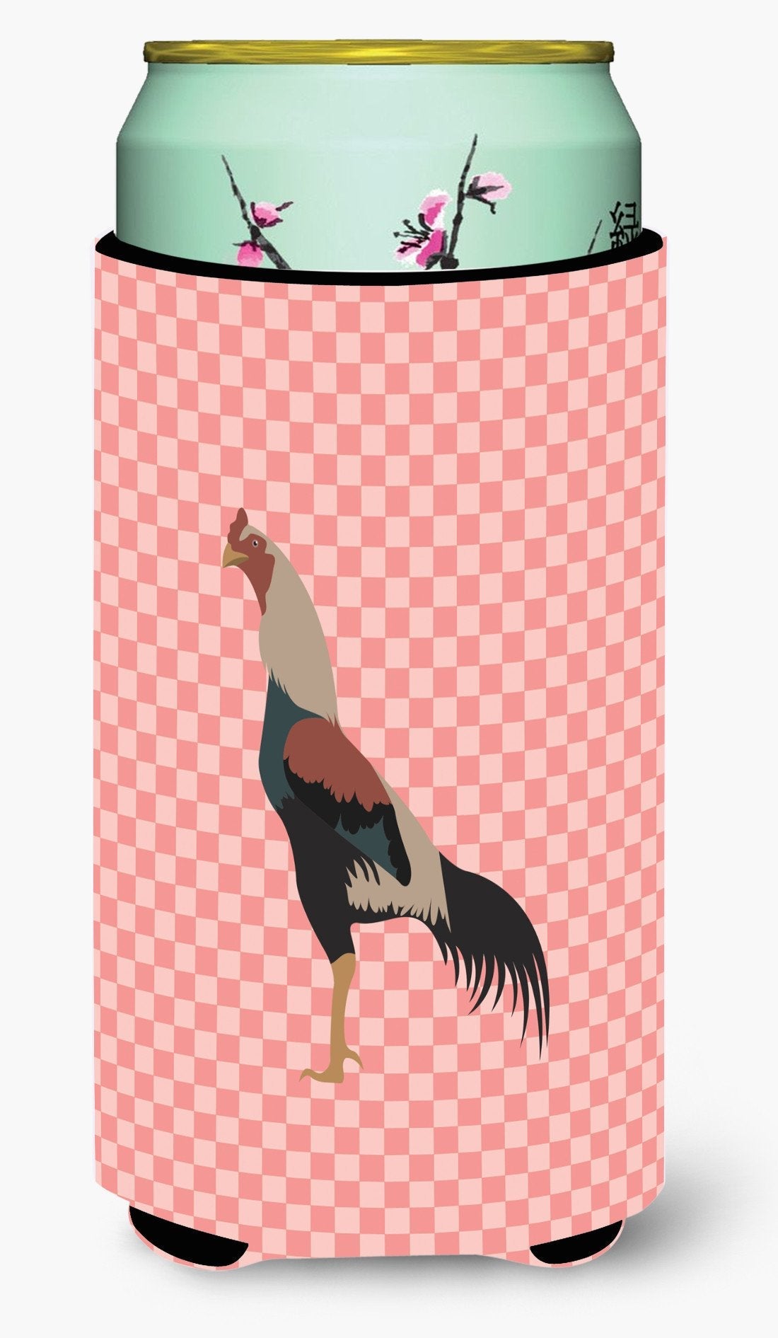 Kulang Chicken Pink Check Tall Boy Hugger Can Cooler Sleeve Machine Washable Drink Collapsible Insulator Beverage Insulated Holder